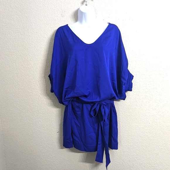 Diane Von Furstenberg Silk Royal Blue Blouson Mini Dress Short Dolman Sleeve 6